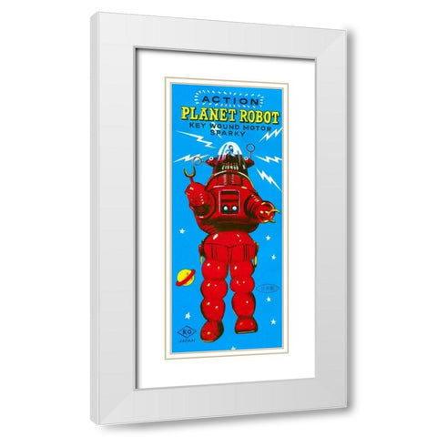 Action Planet Robot White Modern Wood Framed Art Print with Double Matting by Retrobot