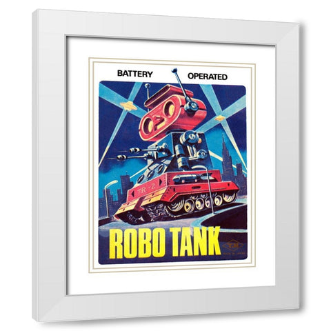 Robo Tank White Modern Wood Framed Art Print with Double Matting by Retrobot