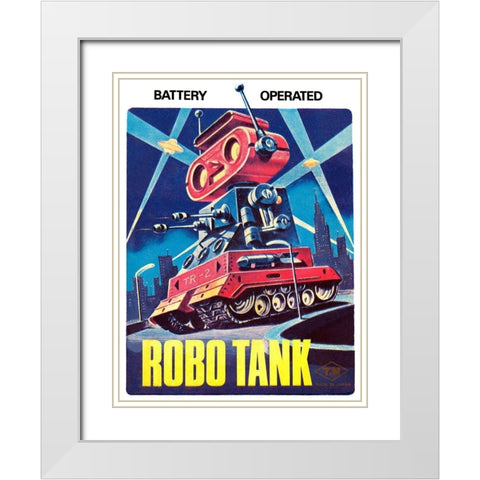 Robo Tank White Modern Wood Framed Art Print with Double Matting by Retrobot