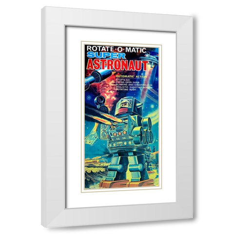 Rotate-O-Matic Super Astronaut White Modern Wood Framed Art Print with Double Matting by Retrobot