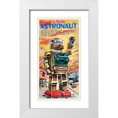 Swivel-o-Matic Astronaut White Modern Wood Framed Art Print with Double Matting by Retrobot