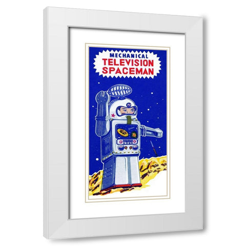 Mechanical Television Spaceman White Modern Wood Framed Art Print with Double Matting by Retrobot