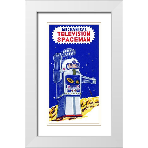 Mechanical Television Spaceman White Modern Wood Framed Art Print with Double Matting by Retrobot