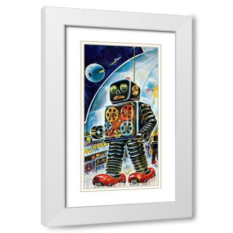 Gear Robot White Modern Wood Framed Art Print with Double Matting by Retrobot