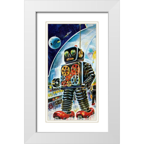 Gear Robot White Modern Wood Framed Art Print with Double Matting by Retrobot