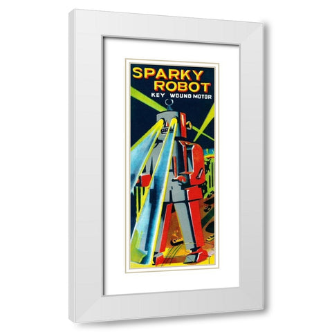 Sparky Robot White Modern Wood Framed Art Print with Double Matting by Retrobot