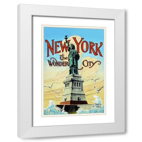 New York; The Wonder City White Modern Wood Framed Art Print with Double Matting by Retrotravel