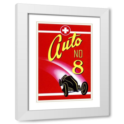 Auto No. 8 White Modern Wood Framed Art Print with Double Matting by Retrotravel