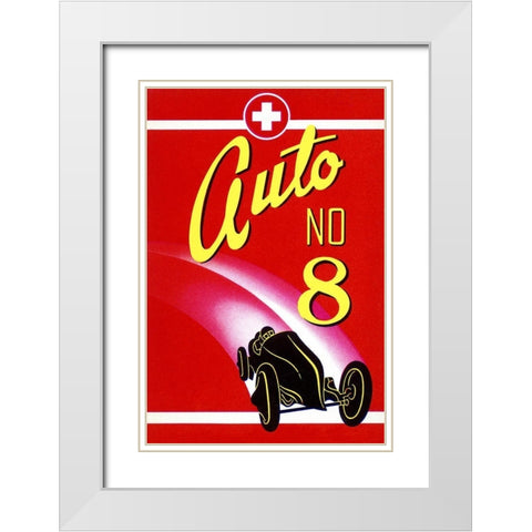 Auto No. 8 White Modern Wood Framed Art Print with Double Matting by Retrotravel