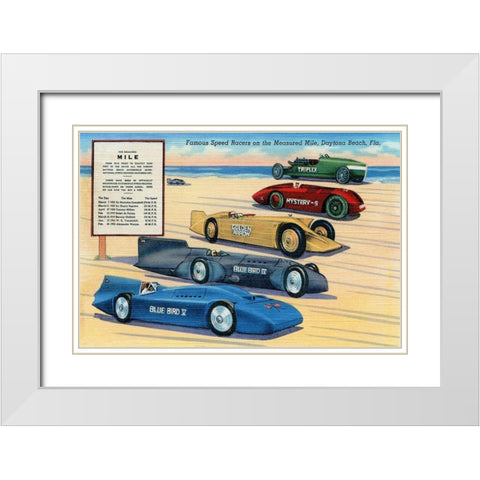 Famous Speed Racers on the Measured  Mile White Modern Wood Framed Art Print with Double Matting by Retrotravel