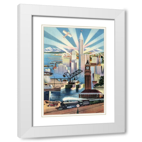 Modern Deco Empire White Modern Wood Framed Art Print with Double Matting by Retrotravel