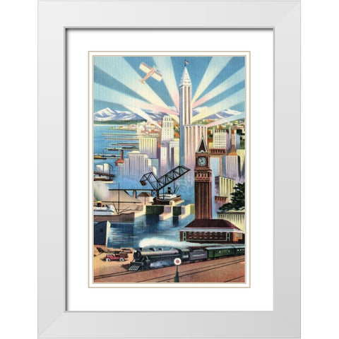 Modern Deco Empire White Modern Wood Framed Art Print with Double Matting by Retrotravel