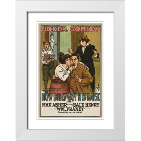Movie Poster: How Billy Got His Raise White Modern Wood Framed Art Print with Double Matting by Unknown 20th Century American Illustrator