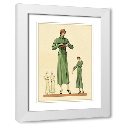 Emerald Dress and Overcoat White Modern Wood Framed Art Print with Double Matting by Vintage Fashion