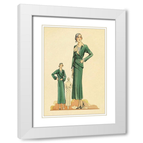 Green Dress and Overcoat White Modern Wood Framed Art Print with Double Matting by Vintage Fashion