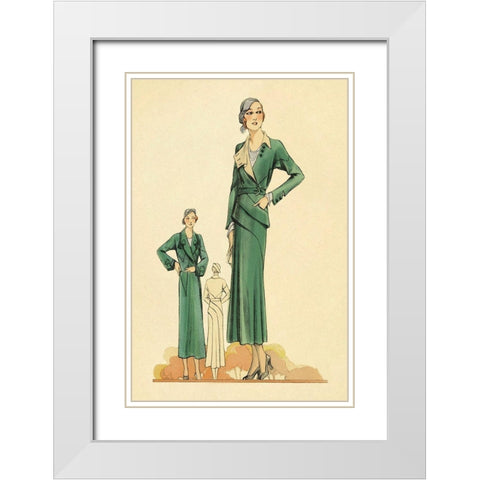 Green Dress and Overcoat White Modern Wood Framed Art Print with Double Matting by Vintage Fashion