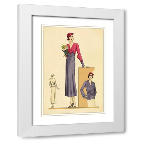 Sunday Dress in Periwinkle and Magenta White Modern Wood Framed Art Print with Double Matting by Vintage Fashion