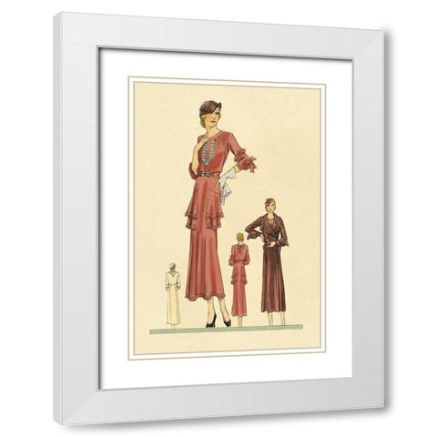 Pink Daytime Dress and Overcoat White Modern Wood Framed Art Print with Double Matting by Vintage Fashion