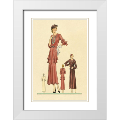 Pink Daytime Dress and Overcoat White Modern Wood Framed Art Print with Double Matting by Vintage Fashion
