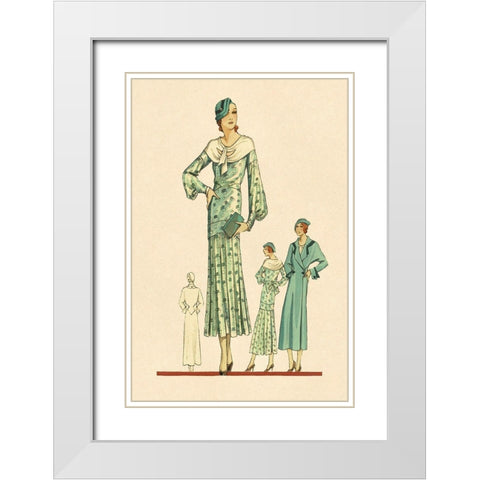 Daytime Dress in Fern with Overcoat White Modern Wood Framed Art Print with Double Matting by Vintage Fashion