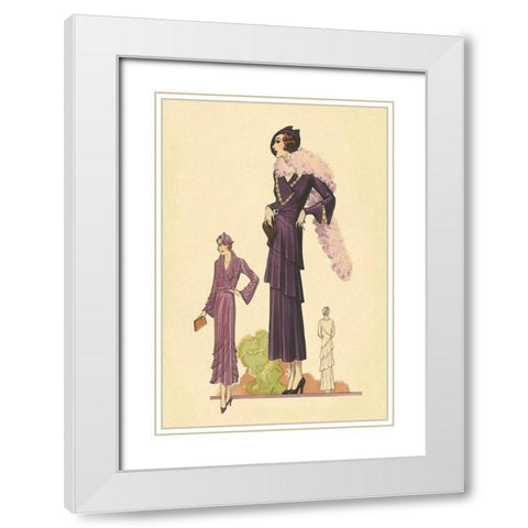 Modern Violet Dress with Boa White Modern Wood Framed Art Print with Double Matting by Vintage Fashion