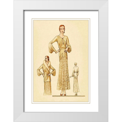 Winter Dress and Overcoat in Yellow White Modern Wood Framed Art Print with Double Matting by Vintage Fashion