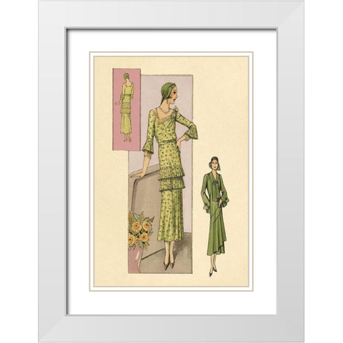 Green Daytime Fashions White Modern Wood Framed Art Print with Double Matting by Vintage Fashion