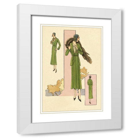 Emerald Suit with Stole White Modern Wood Framed Art Print with Double Matting by Vintage Fashion