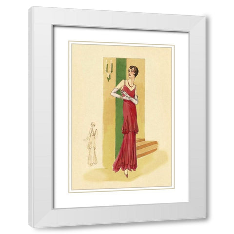 Scarlet Evening Gown White Modern Wood Framed Art Print with Double Matting by Vintage Fashion