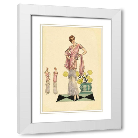 Party Dress in Pink and Blue White Modern Wood Framed Art Print with Double Matting by Vintage Fashion