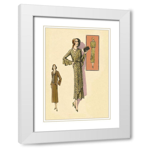 Ruffled Autumn Dress and Overcoat White Modern Wood Framed Art Print with Double Matting by Vintage Fashion
