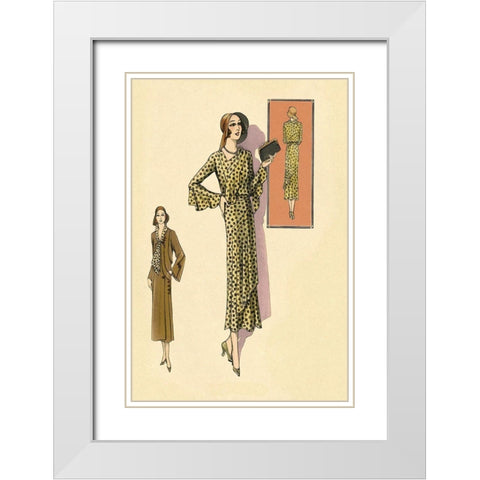 Ruffled Autumn Dress and Overcoat White Modern Wood Framed Art Print with Double Matting by Vintage Fashion