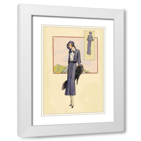 Stylish Blue Suit with Stole White Modern Wood Framed Art Print with Double Matting by Vintage Fashion