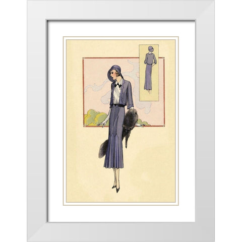 Stylish Blue Suit with Stole White Modern Wood Framed Art Print with Double Matting by Vintage Fashion
