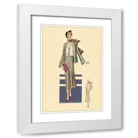 Stylish Daytime Suit and Scarf White Modern Wood Framed Art Print with Double Matting by Vintage Fashion