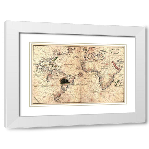 Portolan World Map White Modern Wood Framed Art Print with Double Matting by Oliva, Joan