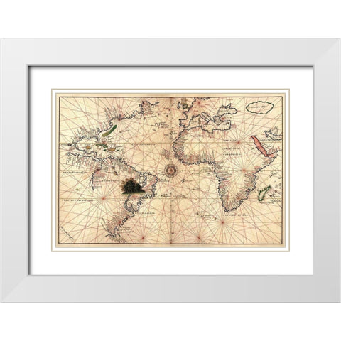Portolan World Map White Modern Wood Framed Art Print with Double Matting by Oliva, Joan