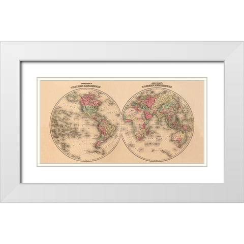 Johnsons World Map White Modern Wood Framed Art Print with Double Matting by Johnson, A.J.