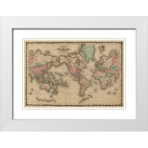 World Map White Modern Wood Framed Art Print with Double Matting by Johnson, A.J.