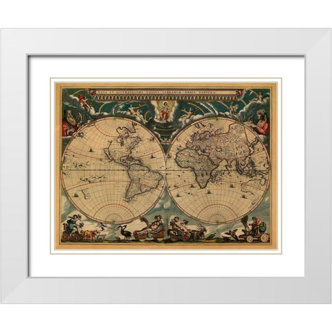 New and Accurate Map of the World White Modern Wood Framed Art Print with Double Matting by Blaeu, Johannes
