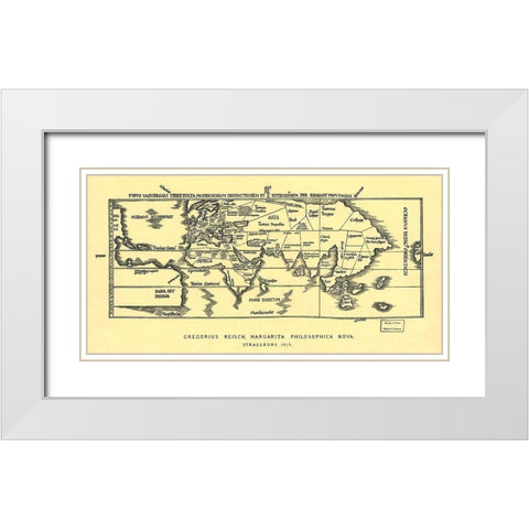 Early World Map White Modern Wood Framed Art Print with Double Matting by Reisch, Gregor