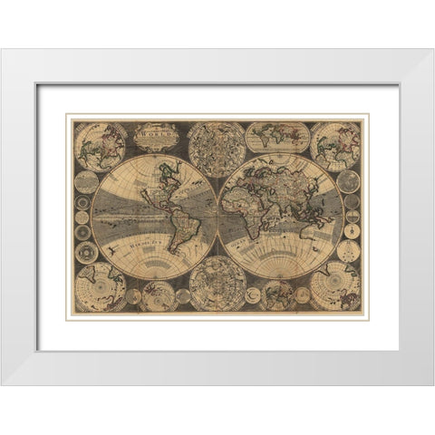 World Map with Planets White Modern Wood Framed Art Print with Double Matting by Godson, W.