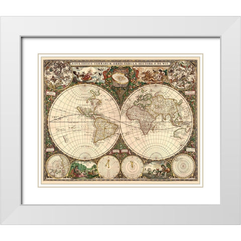 World Map White Modern Wood Framed Art Print with Double Matting by De Wit, Frederick