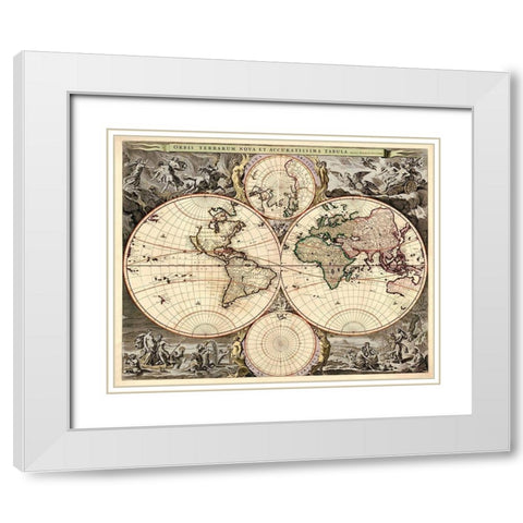 World Map White Modern Wood Framed Art Print with Double Matting by Visscher, Nicolao