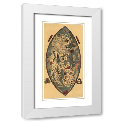 Genoese World Map White Modern Wood Framed Art Print with Double Matting by del Pozzo Toscanelli, Paolo