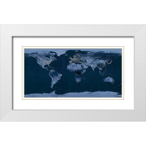 Satellite View of the World Showing Electric Lights and Usage White Modern Wood Framed Art Print with Double Matting by Goddard Space Center