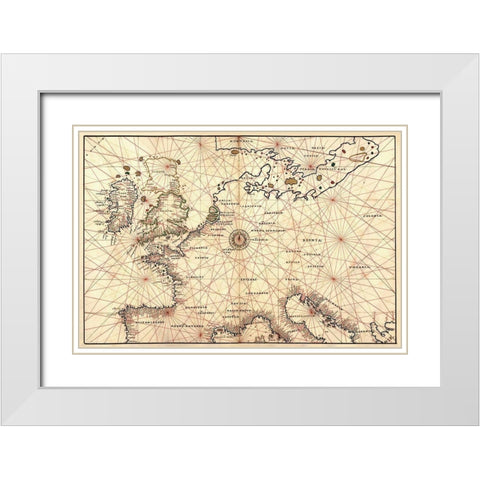 Portolan Map of Spain, England, France, Germany, The British Isles White Modern Wood Framed Art Print with Double Matting by Agnese, Battista