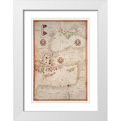 Portolan Map of Turkey, Mediterranean, Adriatic and the Agean White Modern Wood Framed Art Print with Double Matting by Oliva, Joan