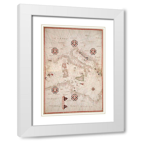 Portolan atlas of the Mediterranean Sea, western Europe, and the northwest coast of Africa - Central White Modern Wood Framed Art Print with Double Matting by Oliva, Joan