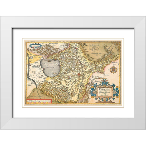 Map of Italy Near Florence White Modern Wood Framed Art Print with Double Matting by Ortelius, A.